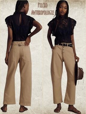 Pilcro Anthropologie The Ar Mid-Rise Barrel Pants Beige Size 25 NWT